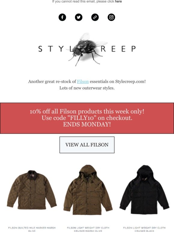 Another Filson Restock & 10% off this weekend @Stylecreep