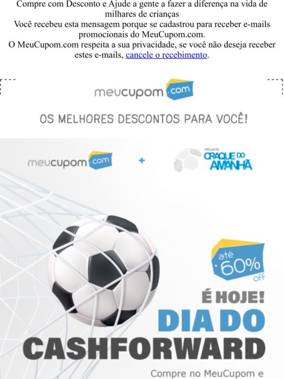 Hoje é Dia do Cashforward! Compre com Desconto e nos ajude a fazer a Diferença na vida das Crianças  do Craque do Amanhã