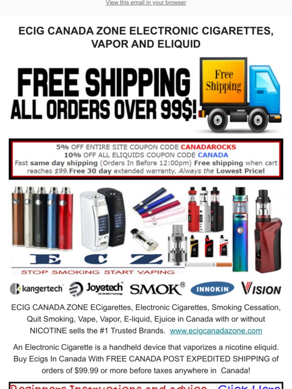 ECIG CANADA ZONE FREE SHIPPING ON ALL ORDERS 99 OR MORE Milled