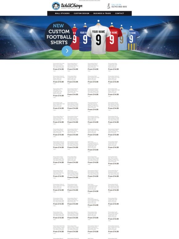 New Football Shirt Wall Sticker Range 