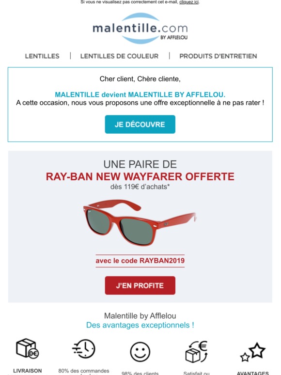 Votre paire de Ray Ban offerte* dès 119€ d’achat !