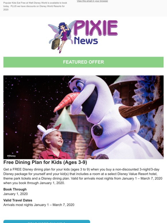 Disney World - Kids Eat Free Offer, Room Discounts and more