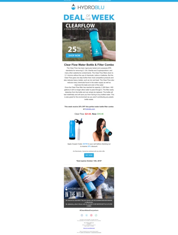 💦HydroBlu Deal of the Week! 25% OFF the Clear Flow Water Bottle Filter Combo!