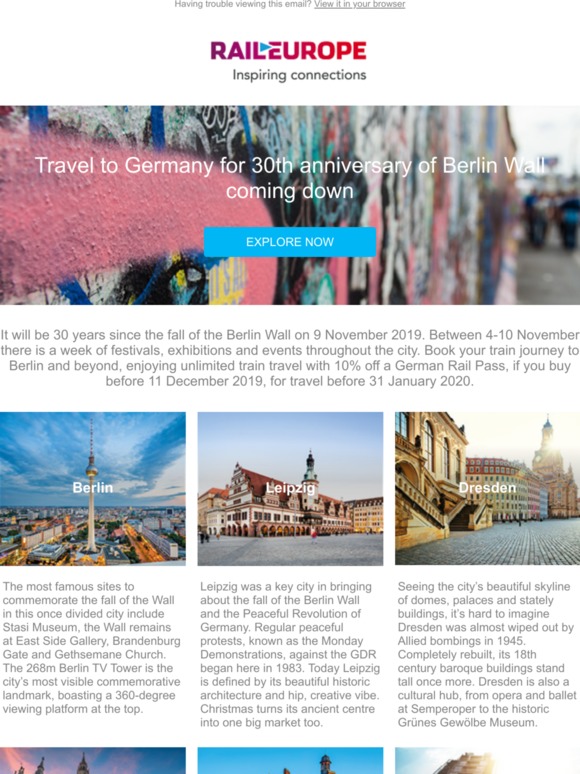 Celebrate 30 years of unified Germany with 10% off Rail Pass
