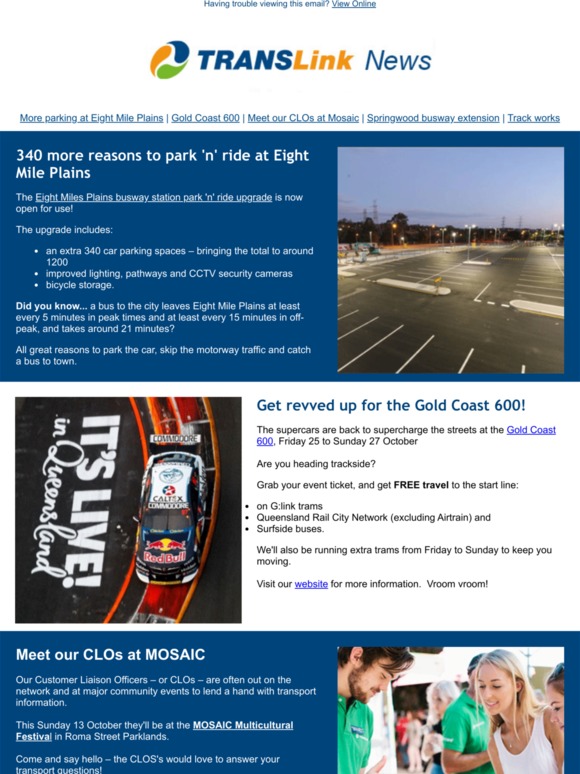 TransLink More parking at Eight Mile Plains GC 600 Meet our CLOs Springwood busway