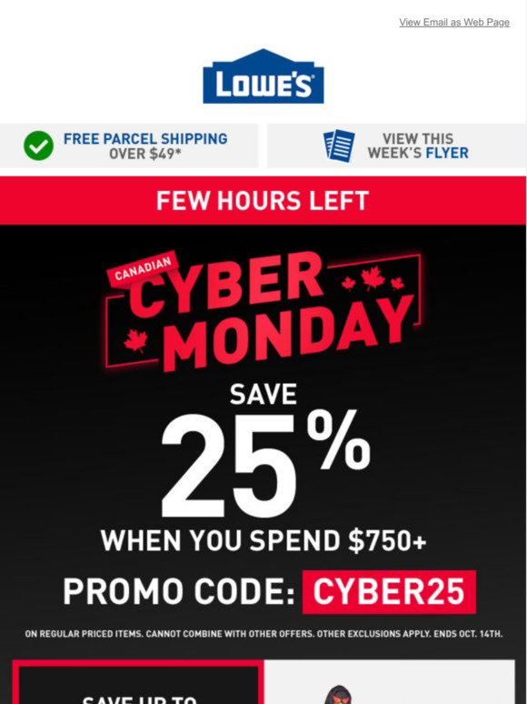 Lowe's Canada 🕓 Only a few hours left on Cyber Monday deals 🕓 Milled
