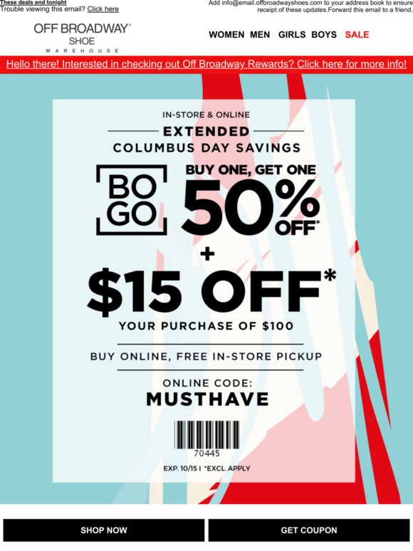 Off broadway shoe sales warehouse coupon