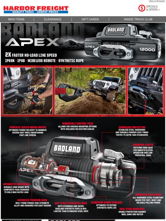 Harbor Freight Tools NEW Super Coupons Added Badland APEX Winches