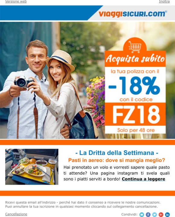 -18% sulle polizze e i pasti migliori in aereo ✈