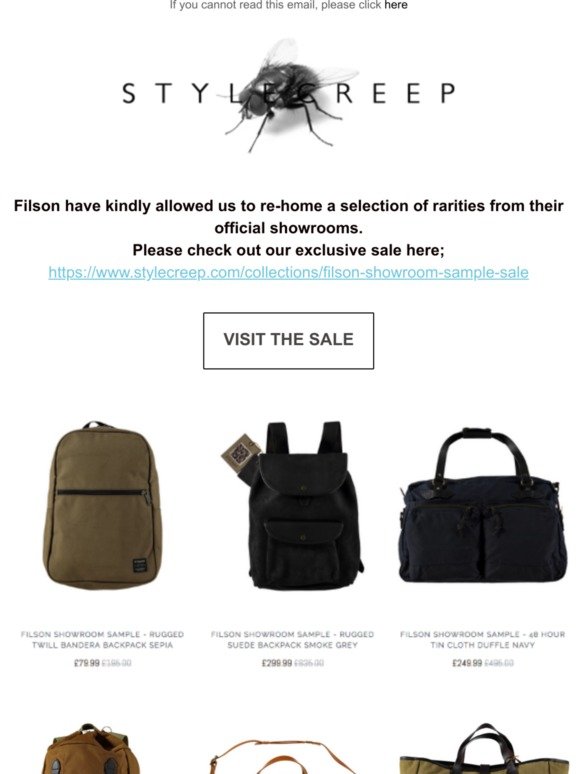 Filson Bags & Luggage Showroom Sample Sale @Stylecreep
