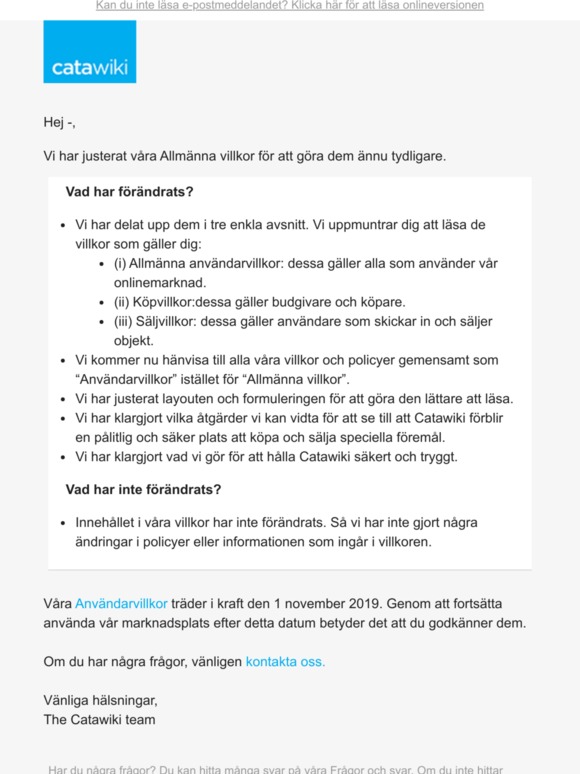 Vi uppdaterar våra Allmänna villkor