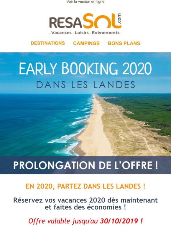 EARLY BOOKING : Prolongation de l'offre jusqu'au 30 octobre !