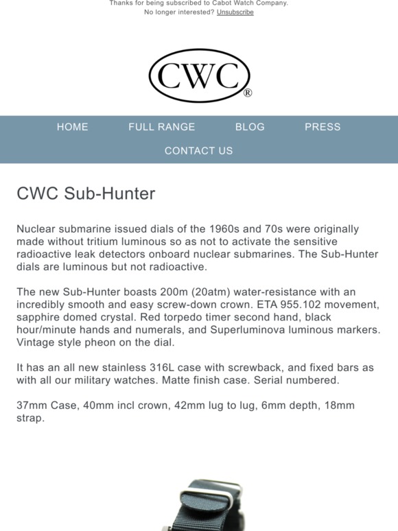 CWC all new Sub-Hunter 200mtr WP watch surfaces today.