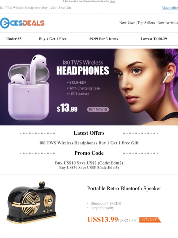 I80 TWS Wireless Headphones Buy 1 Get 1 Free Gift