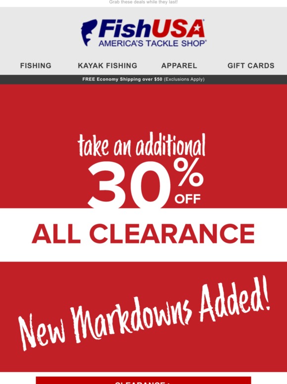 EXTRA 30 Off Clearance + BOGO FishUSA Premium Hats Milled