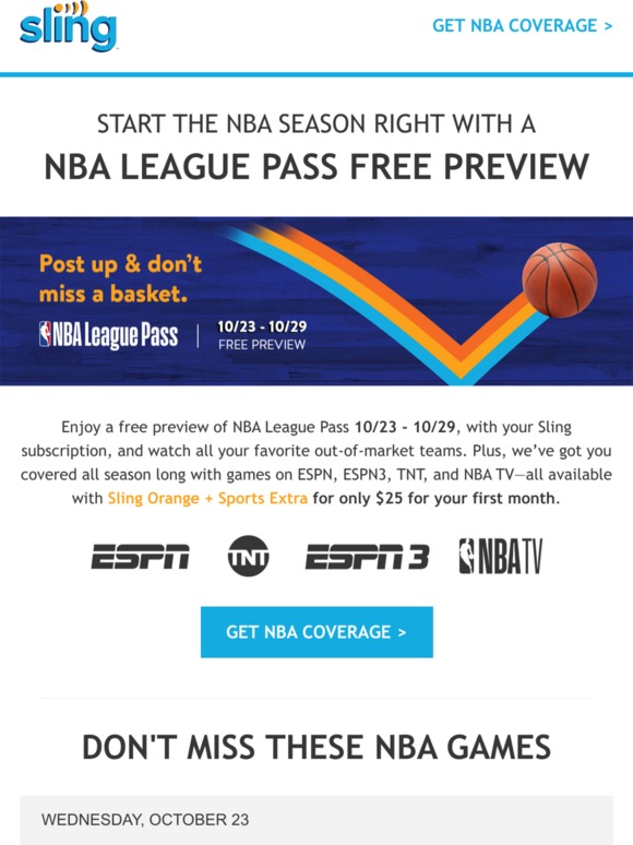 Nba league best sale pass sling tv