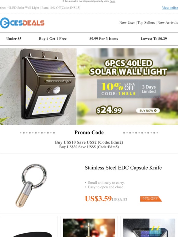 6pcs 40LED Solar Wall Light | Extra 10% Off(Code:1NSL5)
