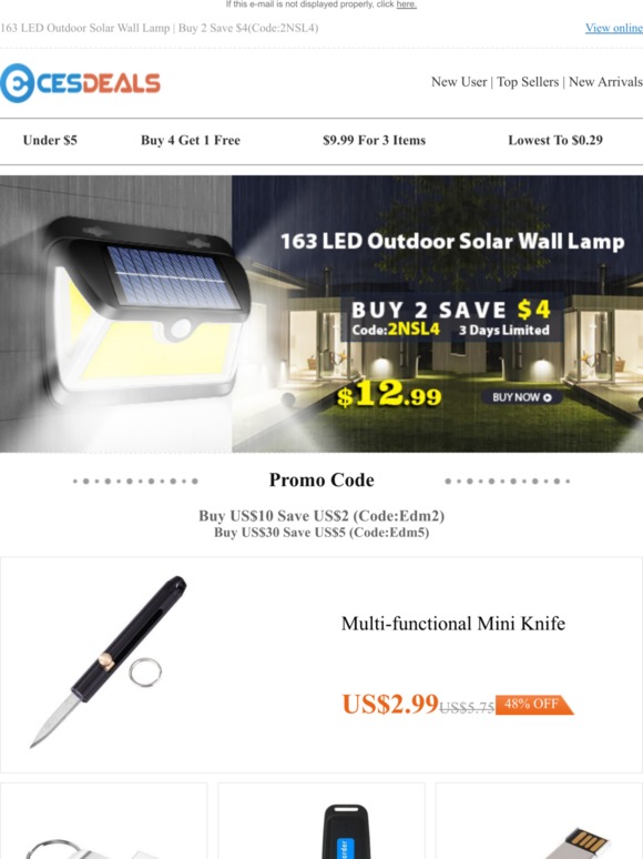 163 LED Outdoor Solar Wall Lamp | Buy 2 Save $4(Code:2NSL4)