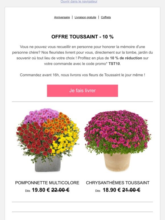 TÃ©lÃ©fleurs FR: Cher client, Promo Toussaint 10% de réduction sur votre  livraison de fleurs ! | Milled