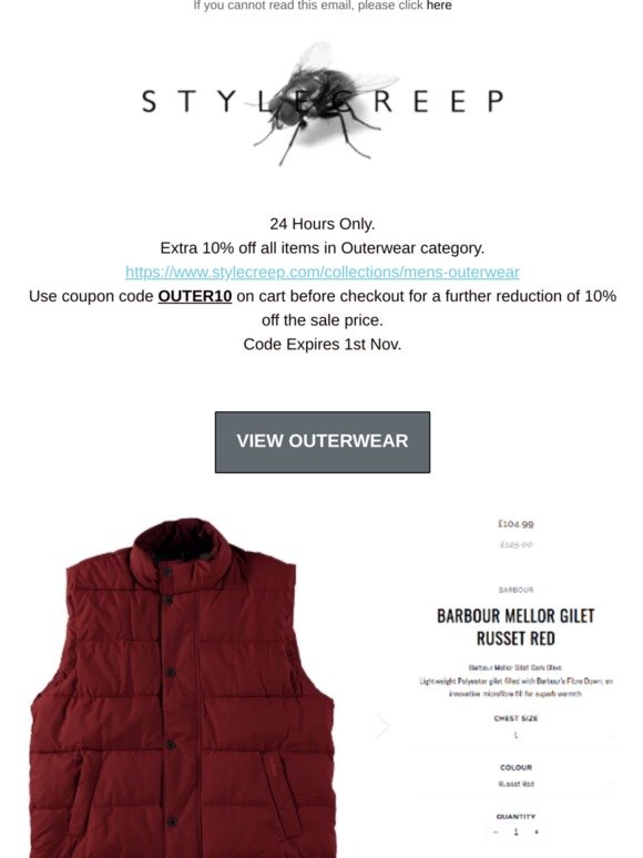 24 Hours Extra 10% Off Outerwear  @Stylecreep.com