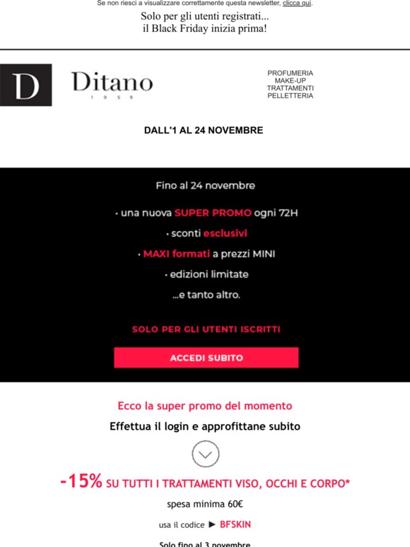 🎉 il momento è arrivato! Inizia l'Anteprima Black Friday su Ditano. Perché aspettare?