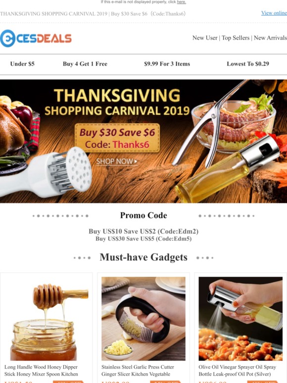 THANKSGIVING SHOPPING CARNIVAL 2019 | Buy $30 Save $6(Code:Thanks6)