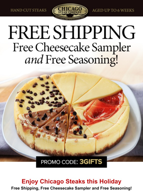 Chicago Steak Company Free Shipping + Cheesecake Sampler Milled