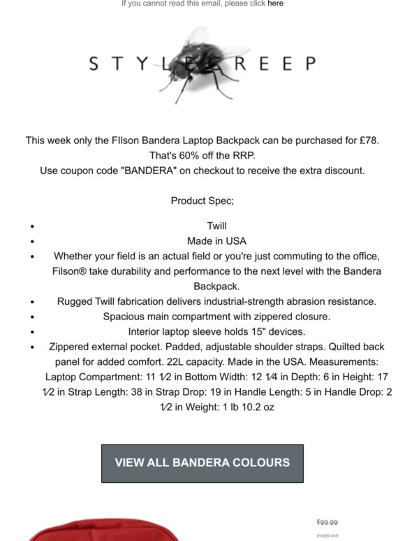 This week 60% off Filson Bandera Laptop Backpack @Stylecreep.com