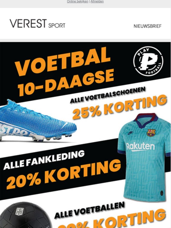 NOG 5 DAGEN! 25% KORTING op alle voetbalschoenen | 20% KORTING op alle fankleding