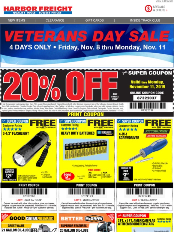 Harbor freight veterans day sale 2024