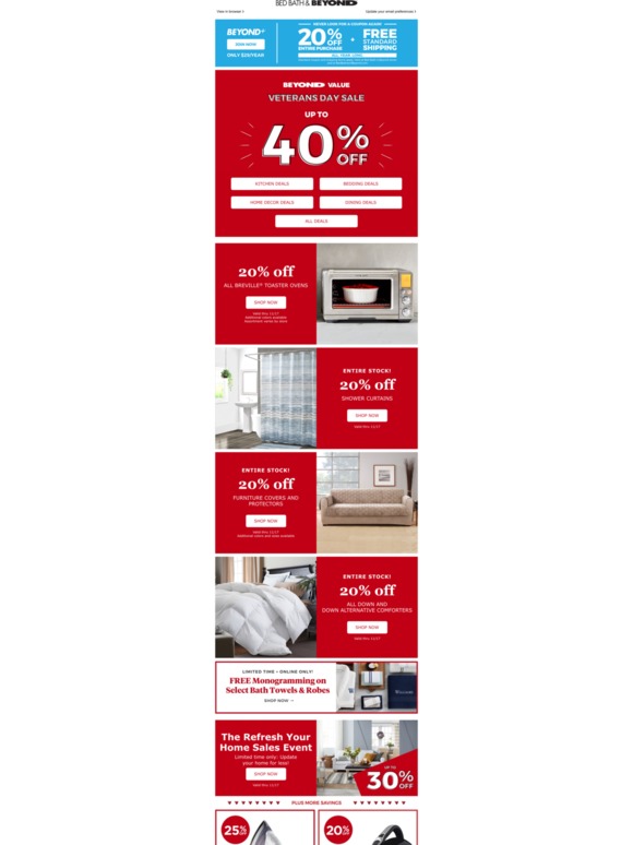Bed Bath & Beyond Veterans Day Sale up to 75 OFF CLEARANCE + up to