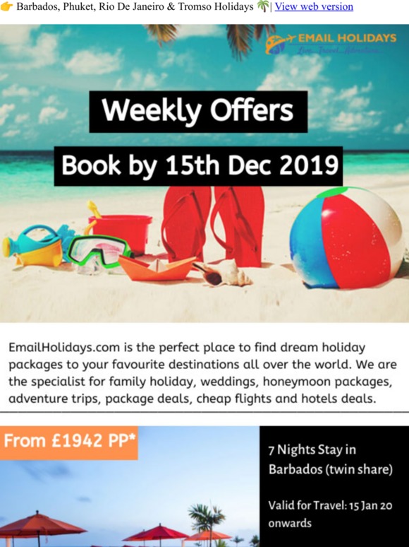 Final Announcement: Save Upto £350, Exclusive Fares from £469 for Barbados, Phuket, Rio De Janeiro & Tromso Holidays
