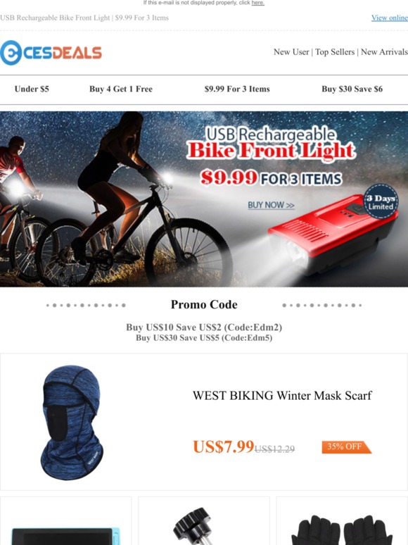 USB Rechargeable Bike Front Light | $9.99 For 3 Items