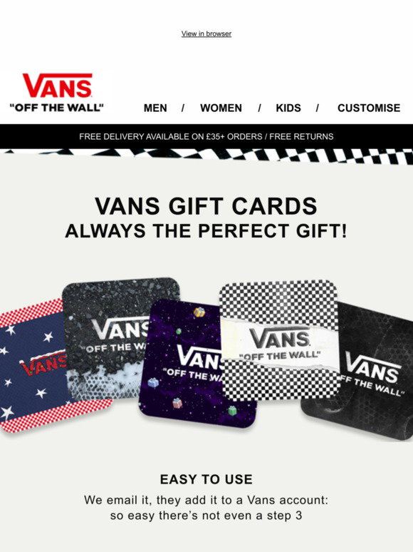 Formindske Uregelmæssigheder reparere Vans UK: Buy your Vans Gift Card 🎁 | Milled