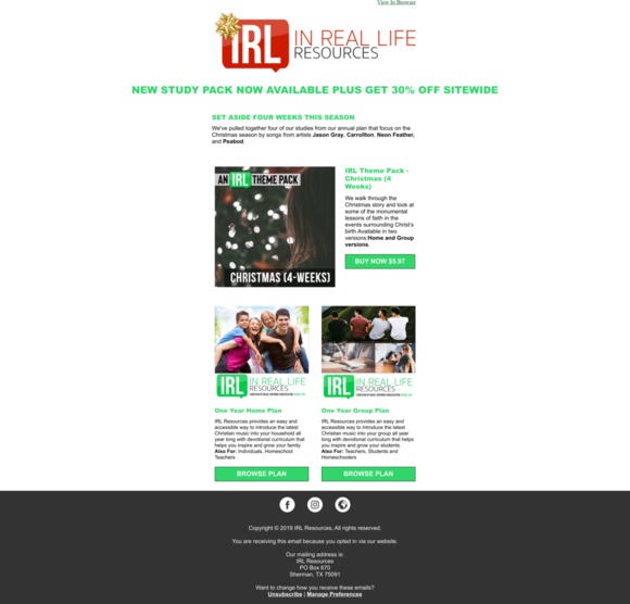New IRL Christmas Pack Plus 30% Off Sitewide