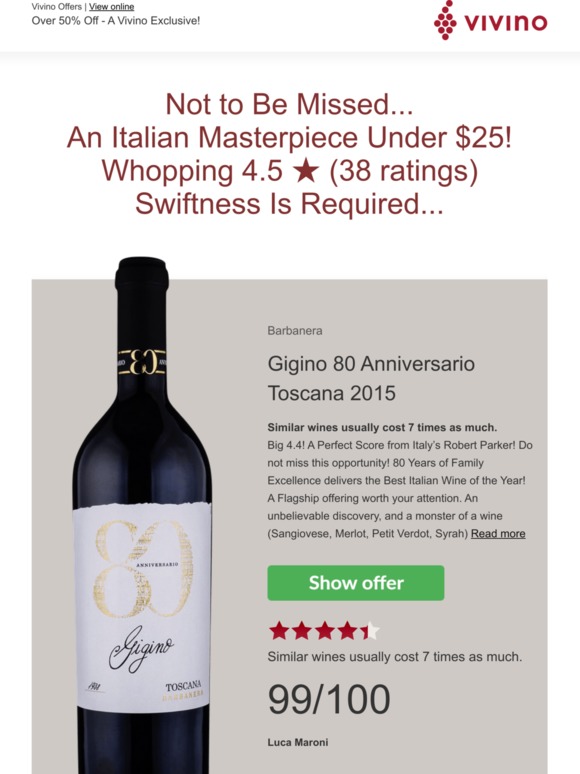 Vivino A Perfect Score for Tuscany’s Wine of the Year Candidate Milled