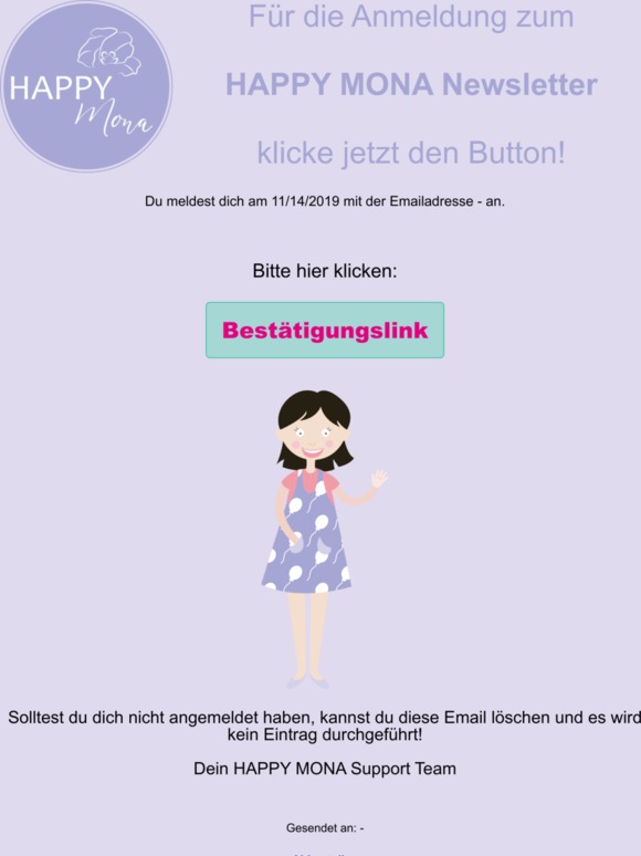 Bitte bestätige deine Newsletter Anmeldung bei HAPPY MONA