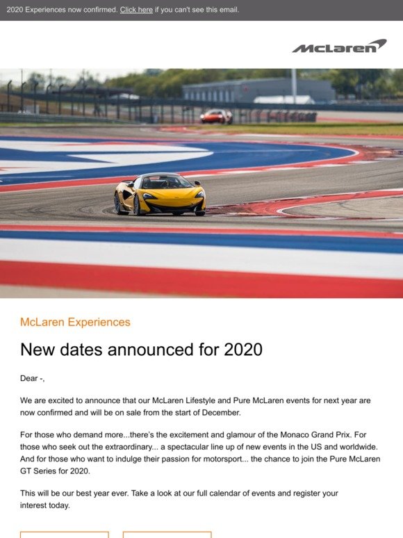 McLaren Automotive McLaren Experiences 2020 dates announced Milled