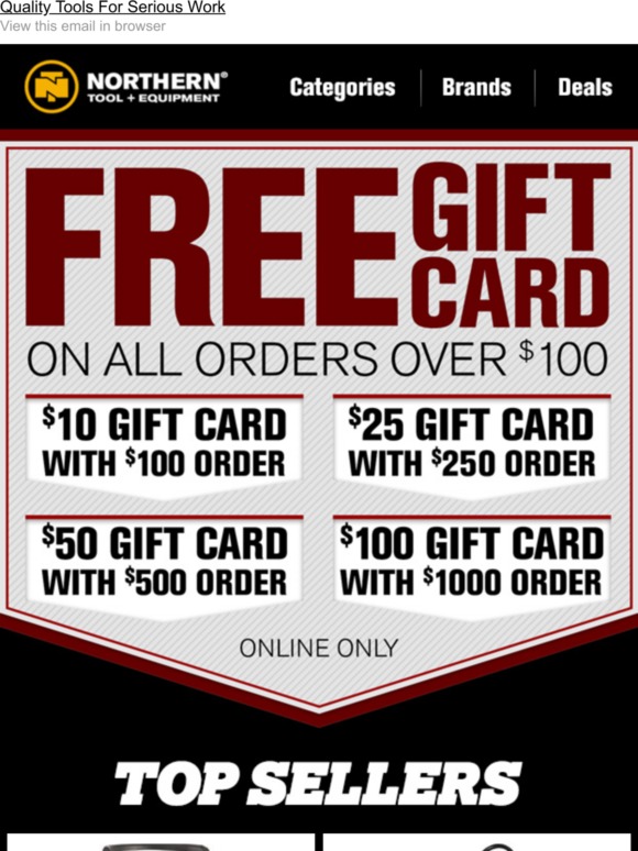 Northern Tool It’s Back >>> FREE Gift Card On Orders Over 100 Milled