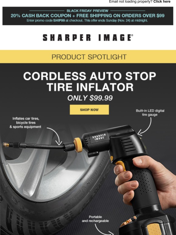Sharper Image The perfect gift Cordless Auto Stop Tire Inflator Milled