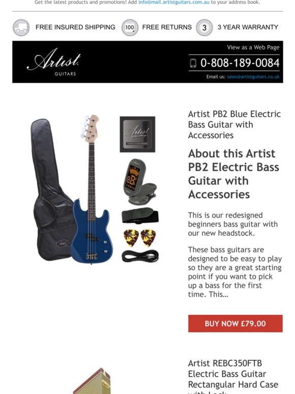 Check out Artist PB2 Blue Electric Bass Guitar with Accessories