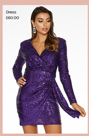 Sam faiers purple sequin wrap ruched side dress Clearance