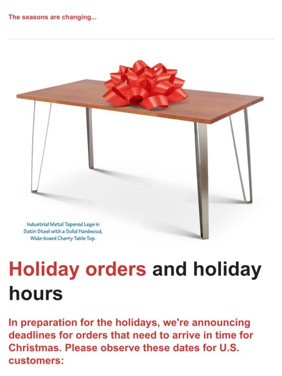 Deadlines for holiday orders