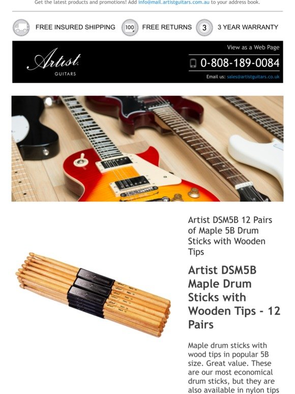 We think you'll love: Artist DSM5B 12 Pairs of Maple 5B Drum Sticks with Wooden Tips and more...