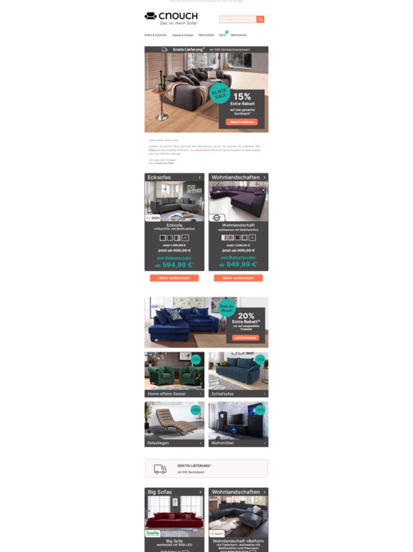 BLACK SALE | 15% extra auf alle Sofas, Sessel und Wohnmöbel