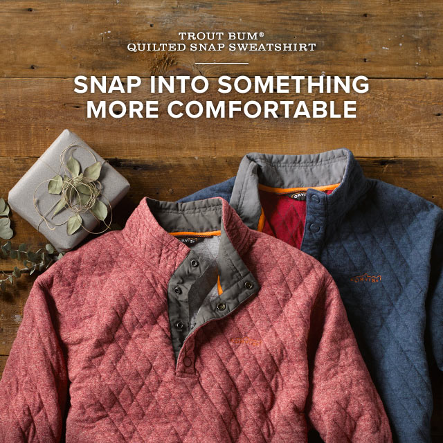 orvis men's trout bum quilted snap sweatshirt