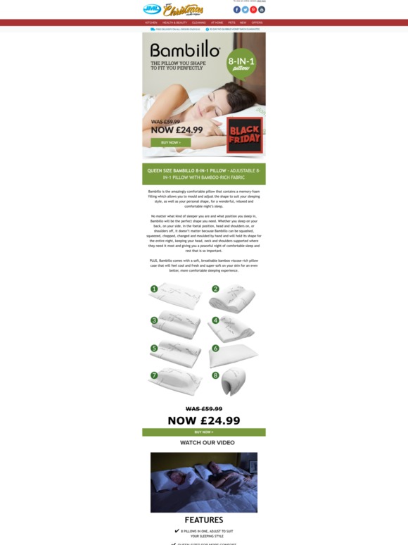 JML Direct Save 58 on the 8in1 Bambillo Pillow Milled