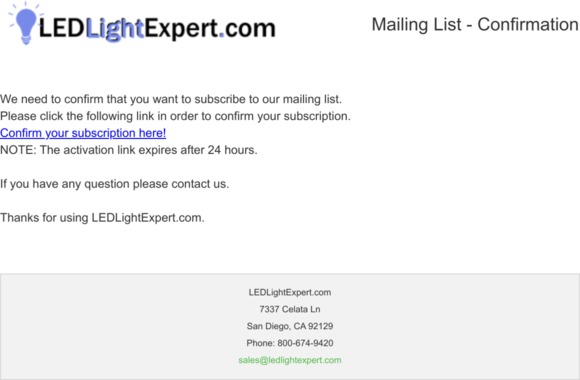 LEDLightExpert.com: Confirm the subcription