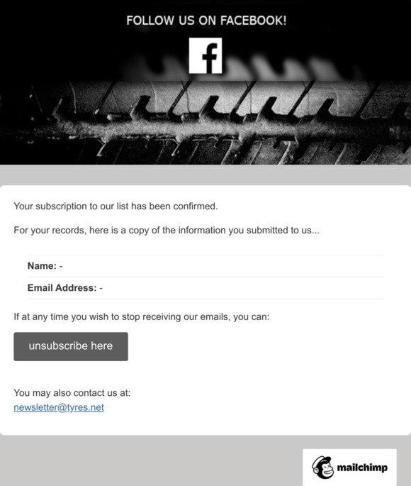 Tyres.net: Subscription Confirmed 