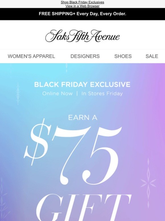 Saks Fifth Avenue Giving Thanks 75 gift card + up to 50